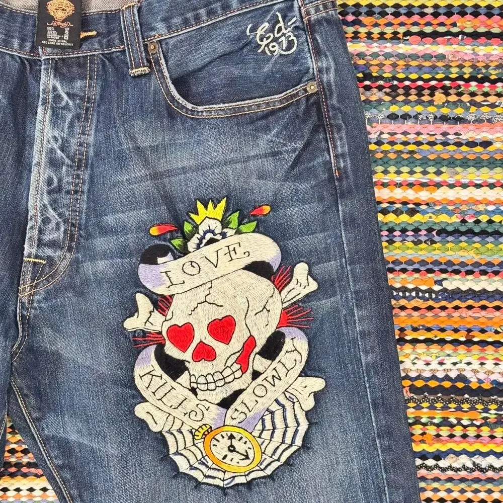 Vintage Y2K Ed Hardy Denim by Christian Audigier Bootcut Flared Blue Denim Jeans